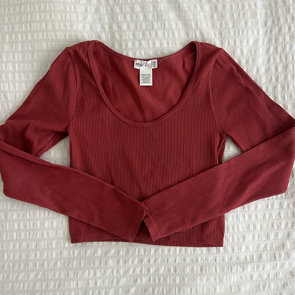 ⚡️FLASH SALE⚡️Women's Ribbed Burgundy Mauve Scoop Neck Long Sleeve Top